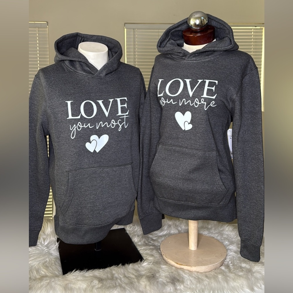 Matching Couple Hoodies Sweaters Gray White Love You More Graphic Size Medium